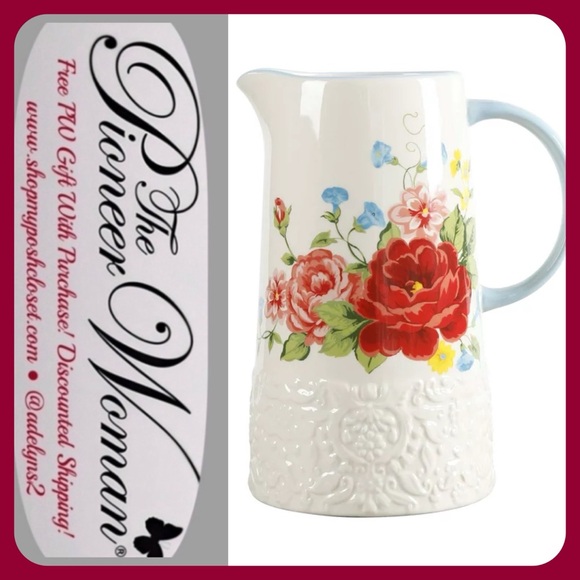 🌺 New Pioneer Woman Sweet Rose Water/Tea/Lemonade Pitcher - Picture 2 of 8